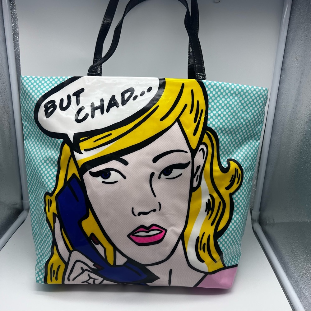 KATE SPADE But Chad RARE Comic Pop Art Retro Novelty Shopper Glossy Tote Bag